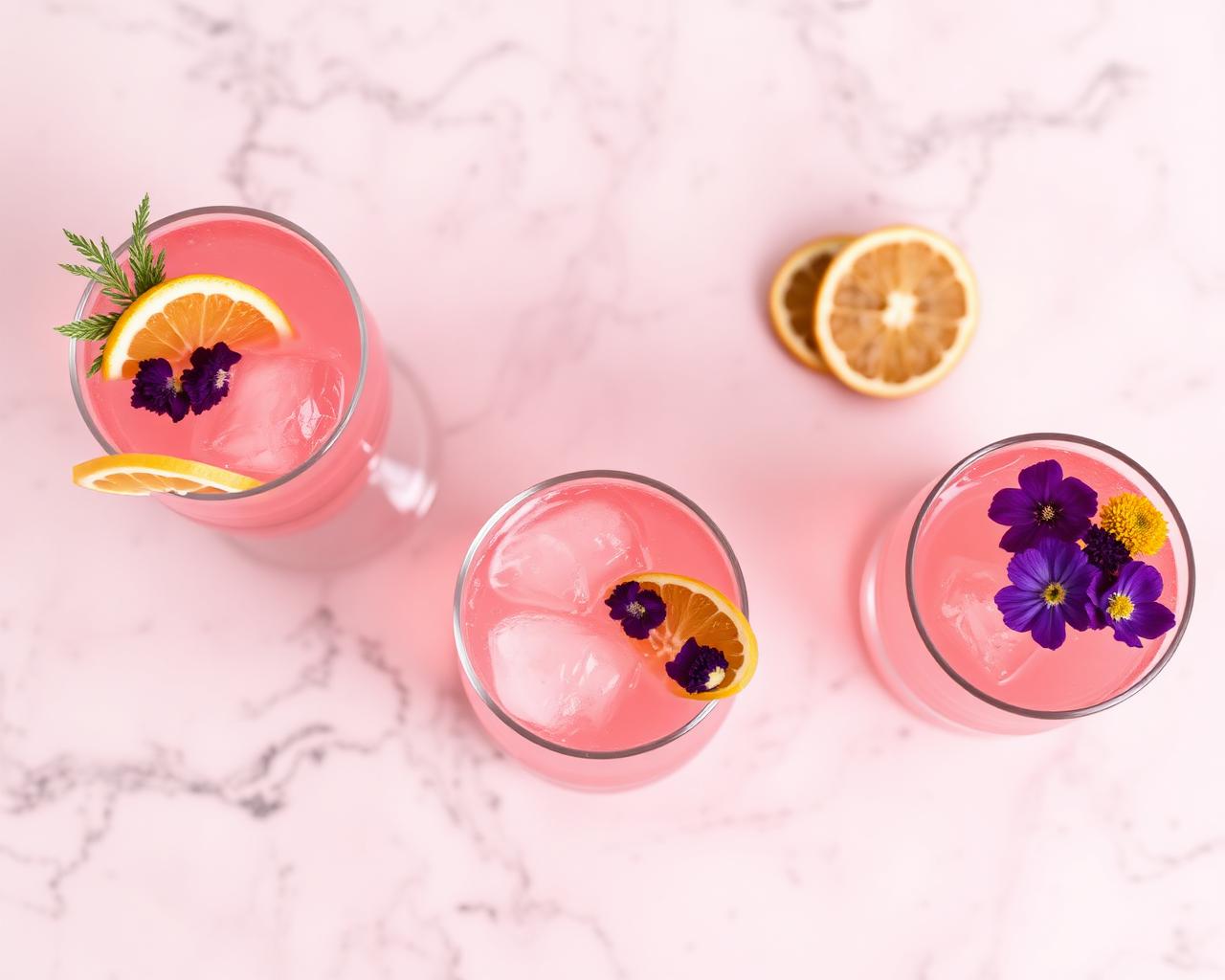 Trio of pink signature cocktails